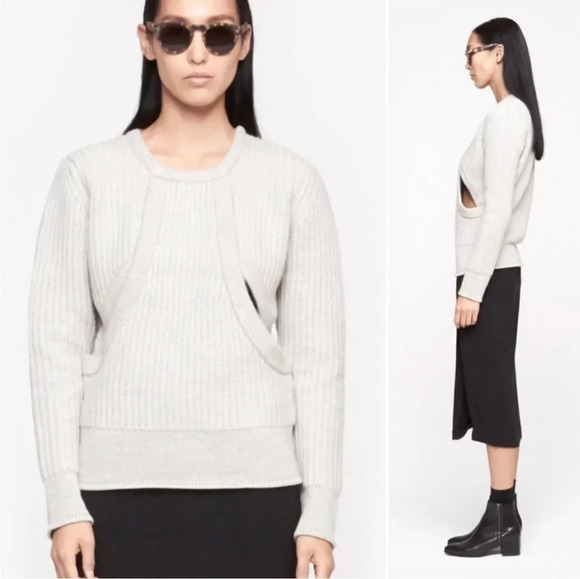 IRO Wool Ribbed Chunky Knit Heather Gray Cutout Magic Sweater(S) - Picture 1 of 11